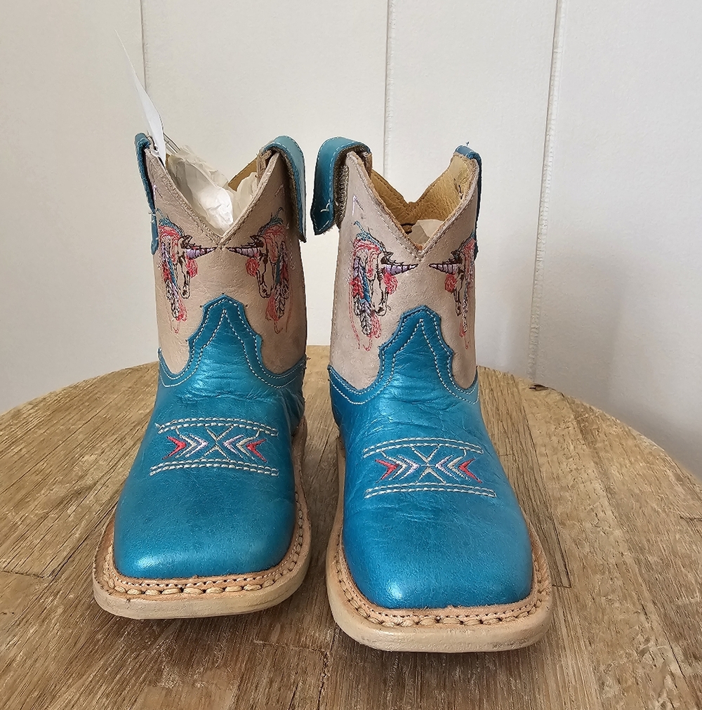 NEW Roper Cowbabies Unicorn Teal Cowboy Boots